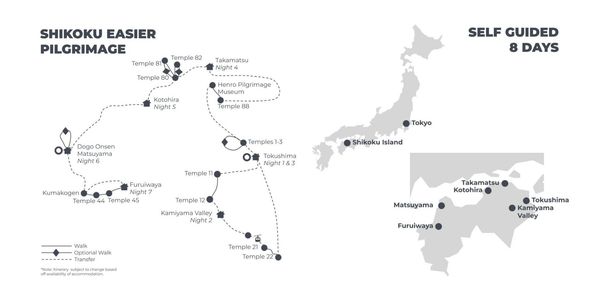 Shikoku Easier Pilgrimage 8 Days Walk Map
